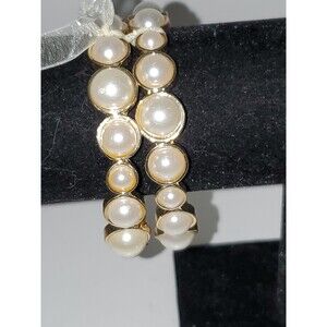 A Set of Two Natasha Bracelets Faux Pearl Gold Tone Metal Bangle Fashion